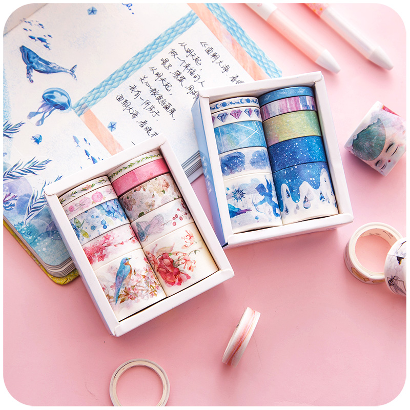 少女心和紙手賬紙膠帶可愛彩色網紅素材手帳工具印花膠布貼紙套裝¥7.57