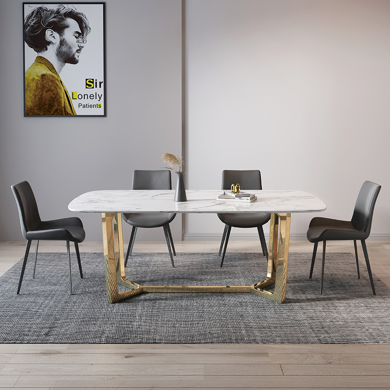 輕奢極簡現代不銹鋼大理石餐桌椅組合設計師創意長方形飯桌6人8人