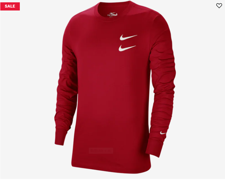 Nike Swoosh logo雙鉤子男款紅色長袖T恤湊單低至$22.09
