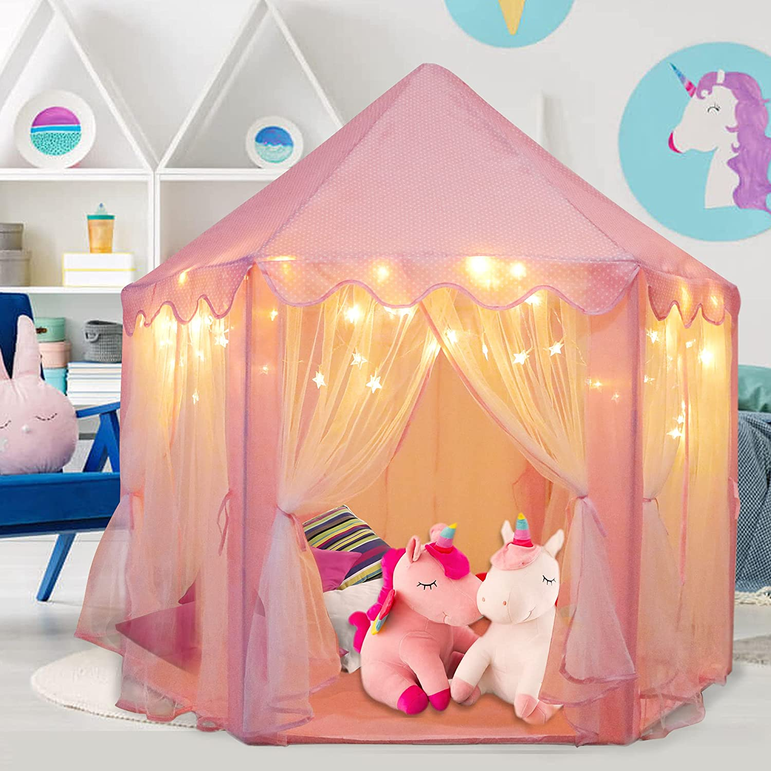 Orian Toys 公主城堡帳篷劇場：女孩點綴粉色塔夫綢室內室外遊戲室39.99 美元