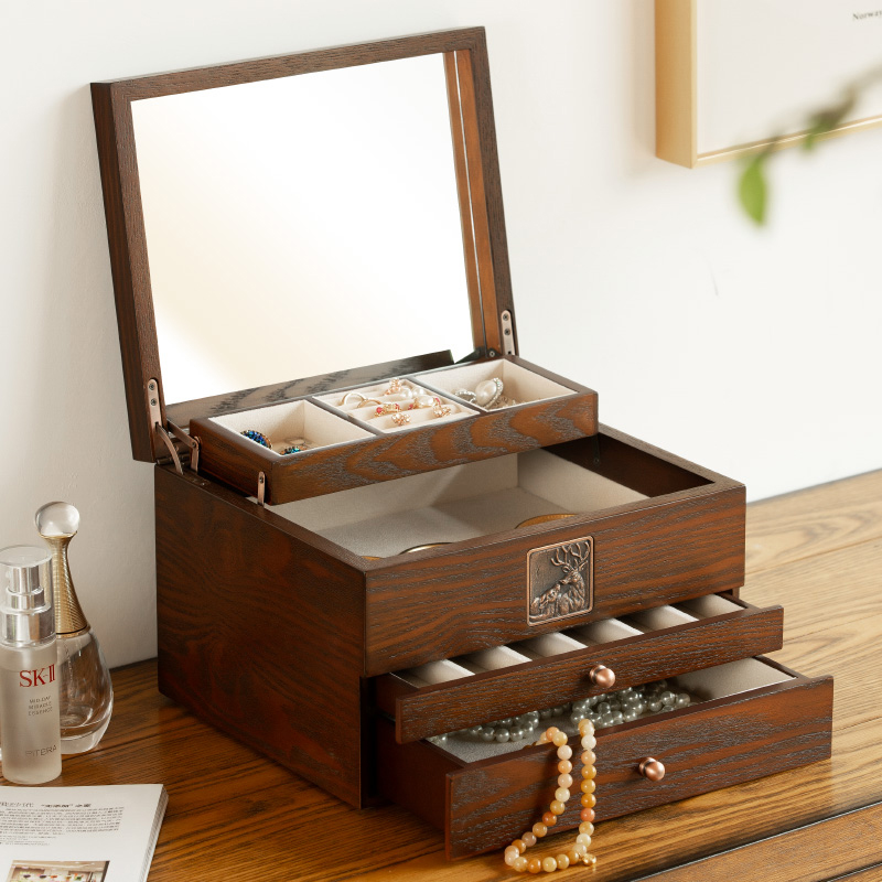 耳釘耳環項鏈飾品首飾盒中古風收納盒大容量木質抽屜式家用珠寶盒
【券後價】179.00元