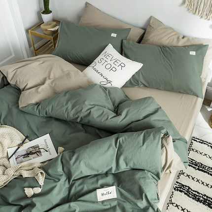 ins北歐水洗純棉四件套100全棉簡約床單床笠被套宿舍床上三件套夏【在售價】138.00 元